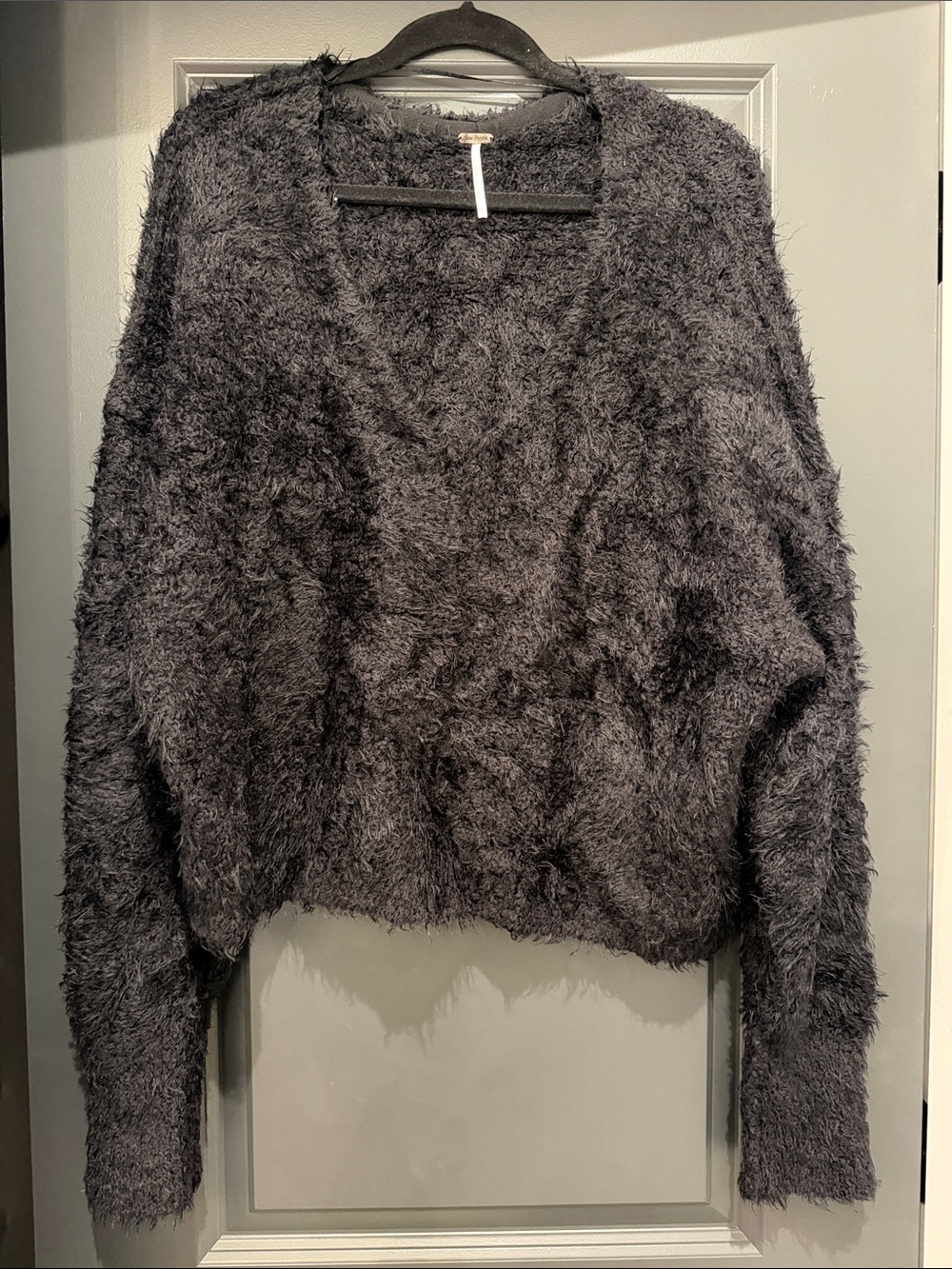 Free People Cozy Fuzzy V-Neck Women’s Sweater - black
